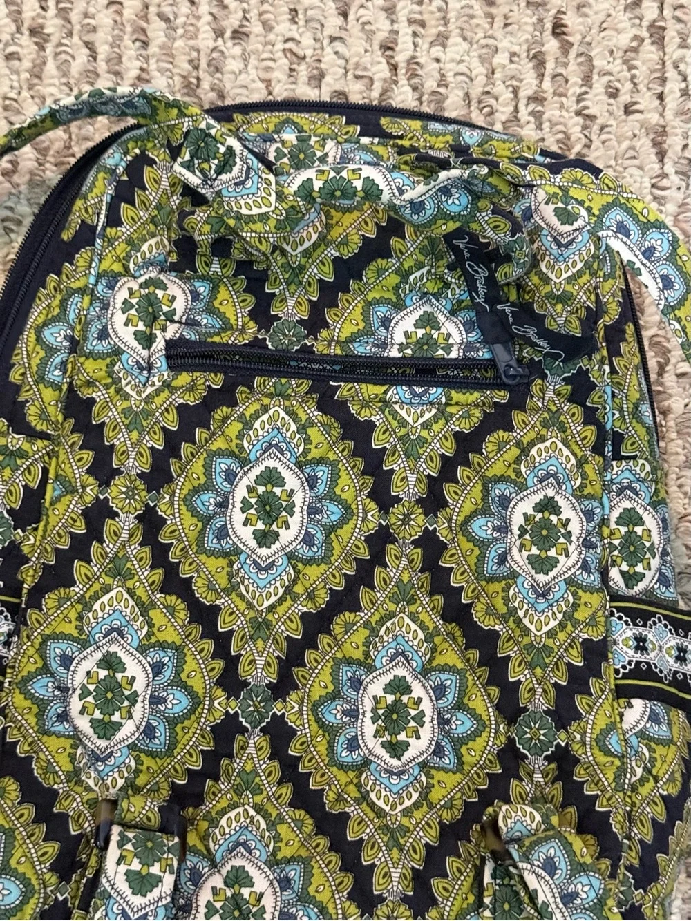 Vera Bradley Olive Green and Black Quilted Pattern Backpack